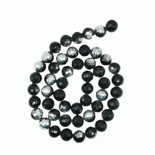 TOP-FACETED-BEADS-12mm~50-pcs-BLACK-SILVER