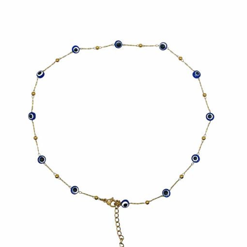 Stainless-Steel-Chain-with-evil-eye-38cm~1pcs-gold,-blue